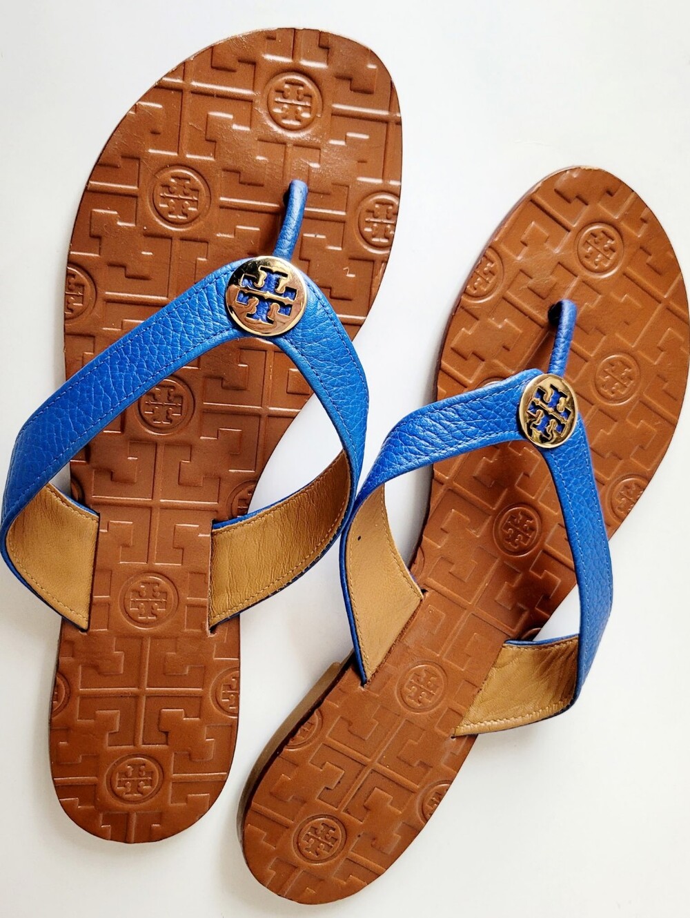 Tory Burch Thora Electric Blue Leather Thong Sandals with Logo Accent US 9 - Picture 15 of 16